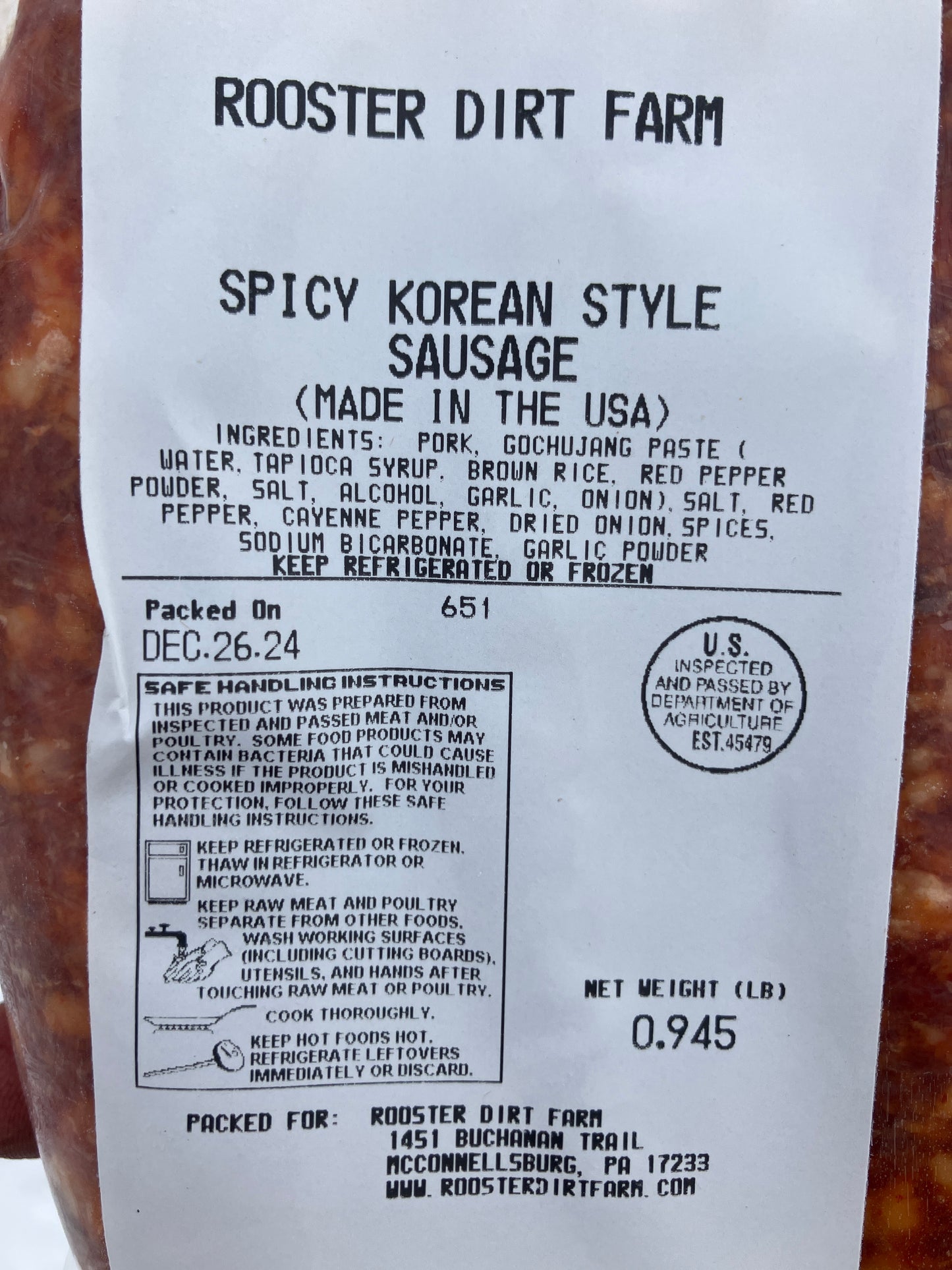 Mangalitsa Spicy Korean Style Sausage