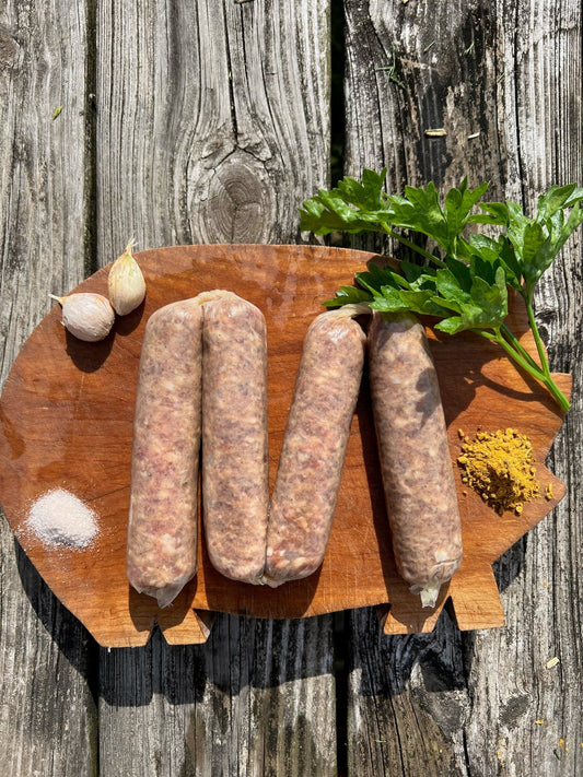 Mangalitsa Curry Sausage - Rooster Dirt Farm